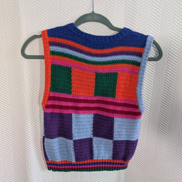 ZARA Knit Patchwork Sweater Vest Colorblock Cotton Size Small Eclectic Artsy - Picture 6 of 12